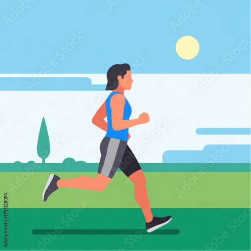 Man Running in Blue Tank Top.