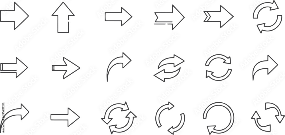 Fototapeta premium Universal Arrow Navigation and Interface Line Icon Set