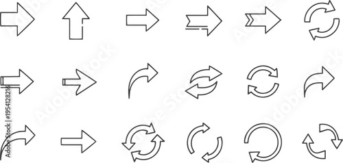 Universal Arrow Navigation and Interface Line Icon Set