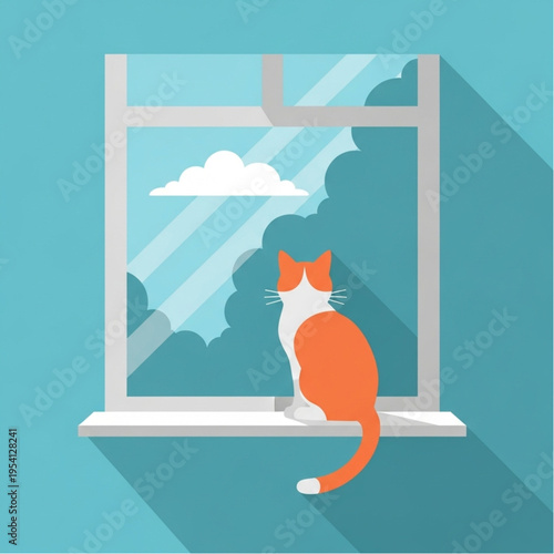 Orange and White Cat Sitting on Window Sill.