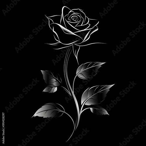 A black rose with swirling stems and leaves in a simple illustration style Black rose icon vector, Generative AI

 