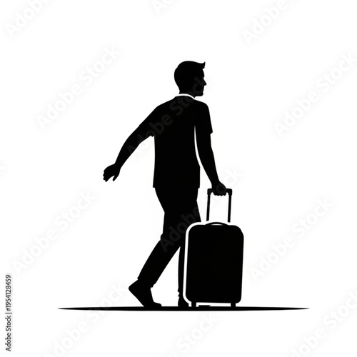 Man Walking with Suitcase Silhouette.