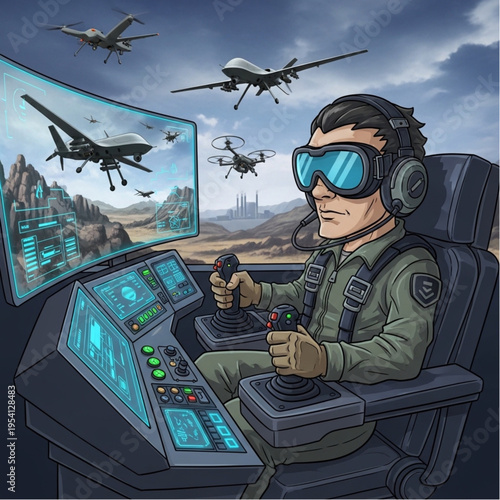 Pilot Operating Drone Control Station.