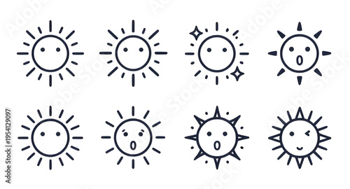 sun, icon, line, vector, outline, drawing, sketch, minimal, simple, thin, stroke, shape, symbol, set, collection, solar, sunshine, sunlight, weather, summer, heat, hot, warm, bright, light, daylight, 