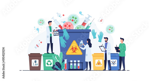 Lab Waste Disposal & Biohazard Management: Scientists Segregating Medical and Hazardous Materials