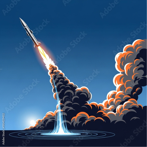 Rocket Launching into Space with Flames.