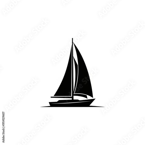 Sailboat Silhouette with Sails Fully Open.
