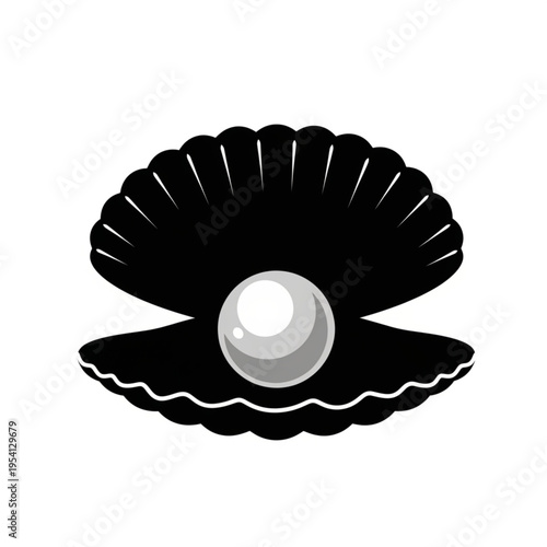 Pearl Inside Open Oyster Shell Illustration.
