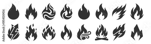 set of fire icons vector symbols collection on transparent background