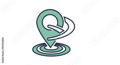 Location Pin with Orbiting Lines Emphasizing Precision and Connectivity.