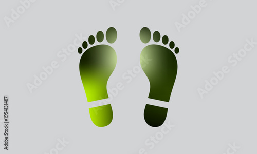 Green gradient footprint icons pair barefoot steps eco symbol vector illustration