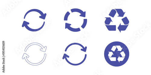 Circular economy icons, icon set for circular economy and waste reduction initiatives, depicting sustainable production, recycling loops, and environmental responsibility