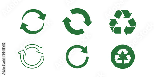 Circular economy icons, circular economy and waste reduction initiatives icon set, collection of sustainability symbols representing recycling, resource efficiency, and eco-friendly practices