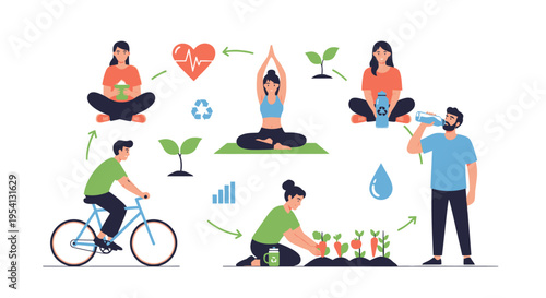 Holistic Healthy Lifestyle and Sustainable Living Concept. Wellness Activities for Mind, Body, and Planet.