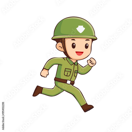 A cartoon illustration of a soldier in uniform, running