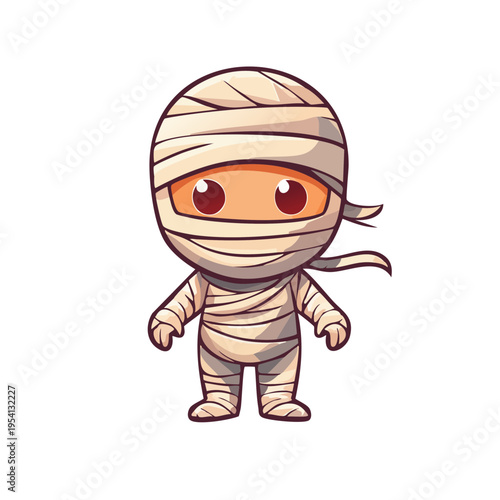 A cartoon mummy character with bandage wrappings, looking straight ahead