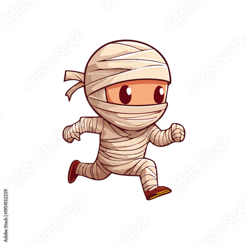 A cute cartoon illustration of a mummy running fast