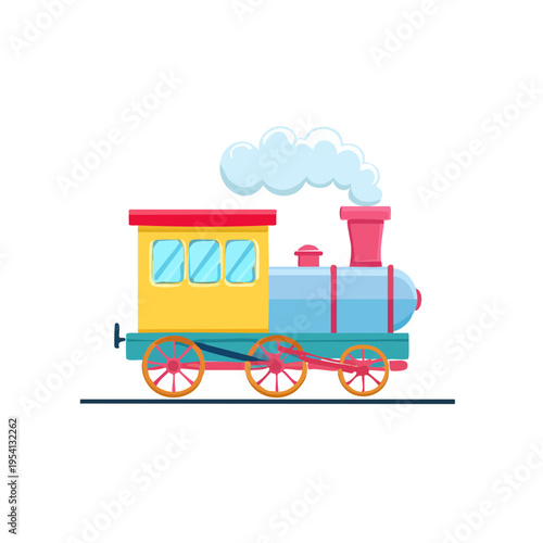 A Colorful Cartoon Train Puffing Steam
