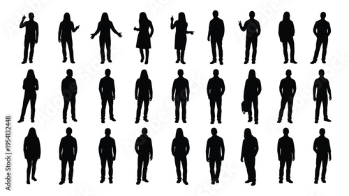 Collection of diverse human silhouettes in various poses and attire