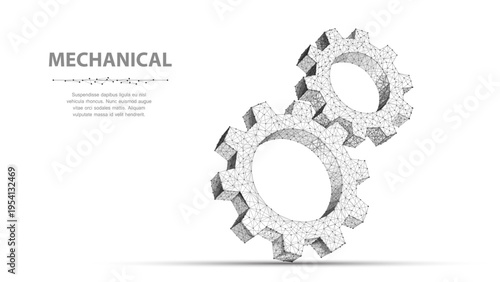 Metal gears on white background. Mechanical engineering, industrial machinery, connection system, machine parts, transmission mechanism, technical design concept. Vector illustration.