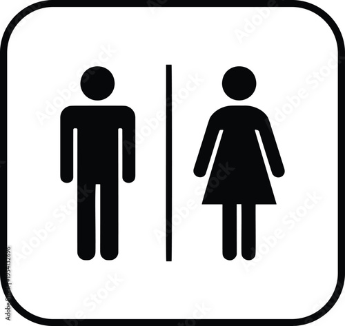 Public restroom sign indicating separate facilities for male and female individuals with a dividing line.