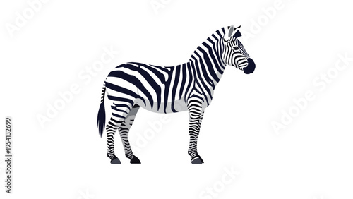 Realistic profile illustration of a zebra standing on a white background showing its unique black and white stripes.