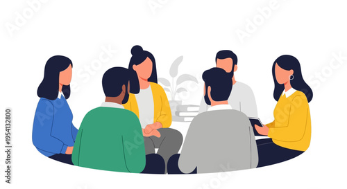 Diverse Group Meeting in a Circle - Team Collaboration, Support & Discussion Illustration