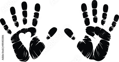 Black Handprints With Heart Shape On White Background