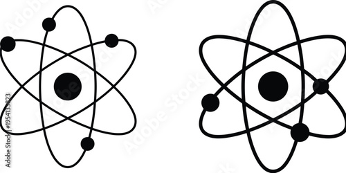 Atomic structure icons set, atom symbol science physics concept flat vector illustration isolated black design