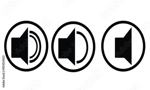 speaker volume icon set with sound level indicators, audio speaker symbols collection in minimal design, volume control icons for media interface