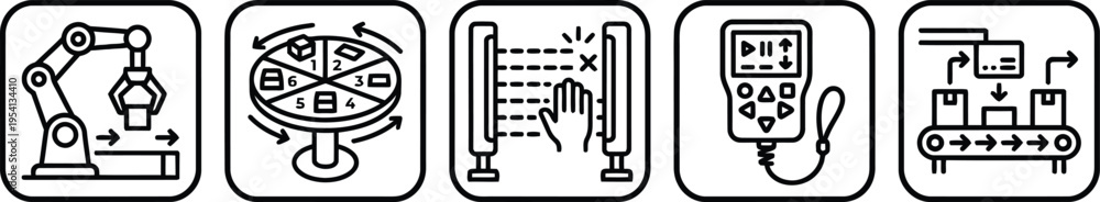 Fototapeta premium Modern industrial automation and manufacturing process icons
