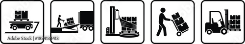 Set of icons illustrating various logistics and warehousing operations