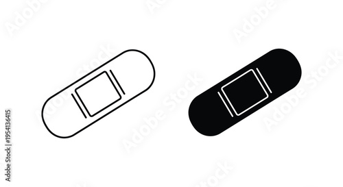 Simple vector illustration featuring two adhesive bandage icons one outline one filled shape