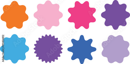 An appealing array of brightly colored fluid shapes with smooth organic edges presented on a pure white plane