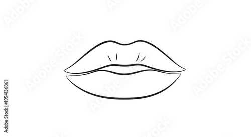 Expressive Human Lips Line Art Symbolizing Communication and Beauty on Isolated White Background