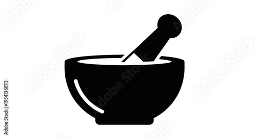 Classic Mortar and Pestle Silhouette for Grinding Ingredients on Isolated White Background