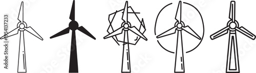 set of five minimalist whisk kitchen utensils flat design vector illustration