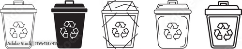 set of recycling bins with waste separation icons flat design vector illustration