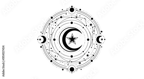 Celestial Moon and Star Sacred Geometry Emblem