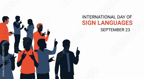 Silhouettes communicate, observing Sign Languages Day on September 23. Various individuals engage in dialogue, promoting awareness for Sign Languages Day.