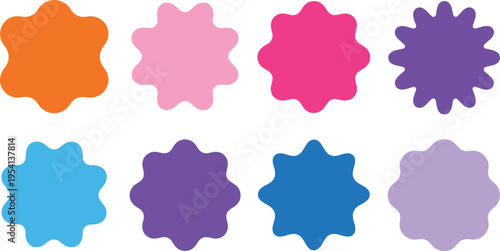 Collection of eight colorful wavy splash shapes on a clean white background