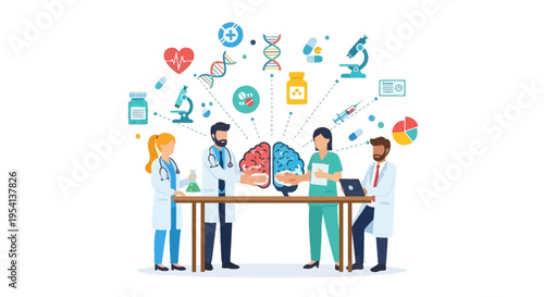 Medical Research Team Collaborating on Brain Health, Neuroscience, and Scientific Innovation in Healthcare