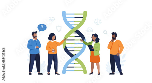 Diverse Team Analyzing DNA, Discussing Genomics, Health, Ethics, and Legal Implications