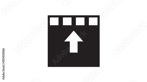 A simple black and white icon displays an upward-pointing arrow centered on a rectangular card shape.