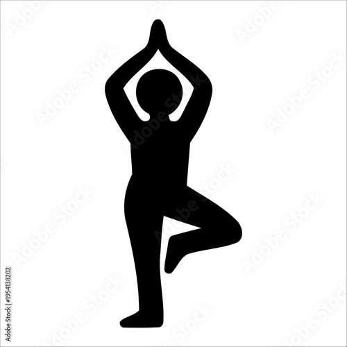 Standing tree pose silhouette for yoga balance and physical fitness training program vector illustration