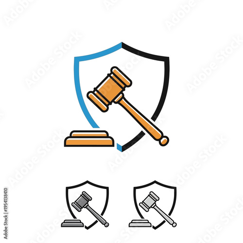 Legal Justice Shield Icon with Gavel Symbol