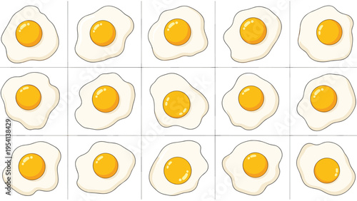 Seamless pattern of perfectly fried sunny side up eggs arranged in a neat grid for food and breakfast themes.