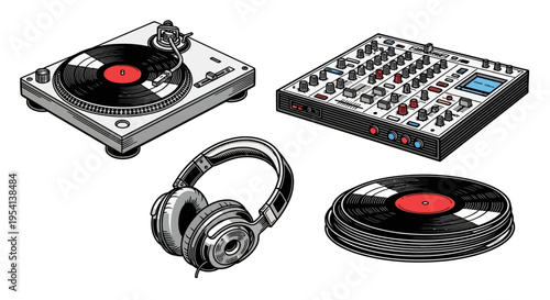 DJ Equipment Set with Turntable Mixer and Headphones
