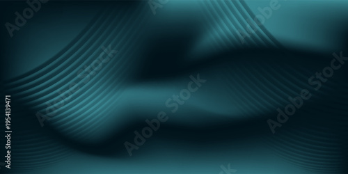 Abstract Dark Teal Wave Lines Background with Futuristic Glow