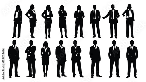 Silhouettes of business professionals in various poses